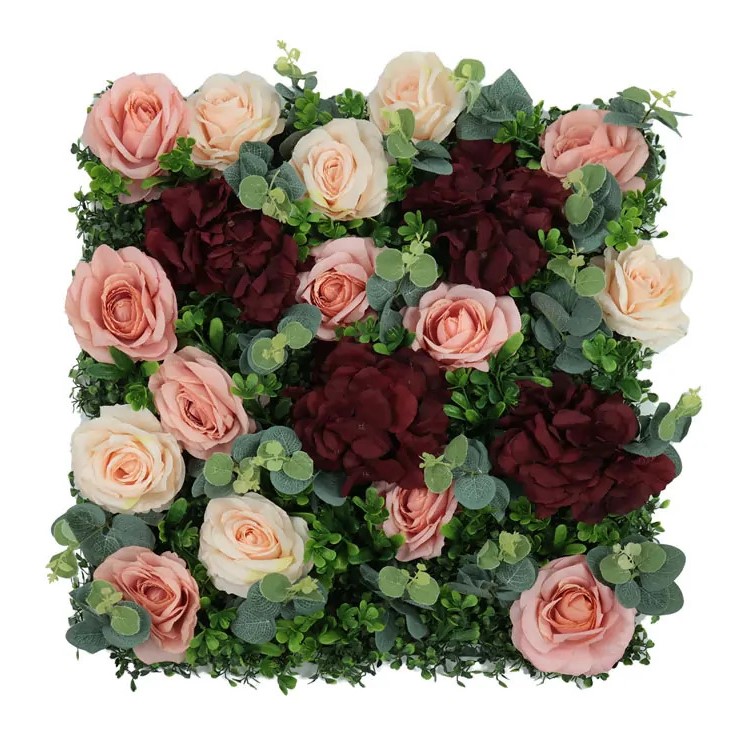Wall flower - pink rose and dark red hydrangea, dílec 50 x 50 cm