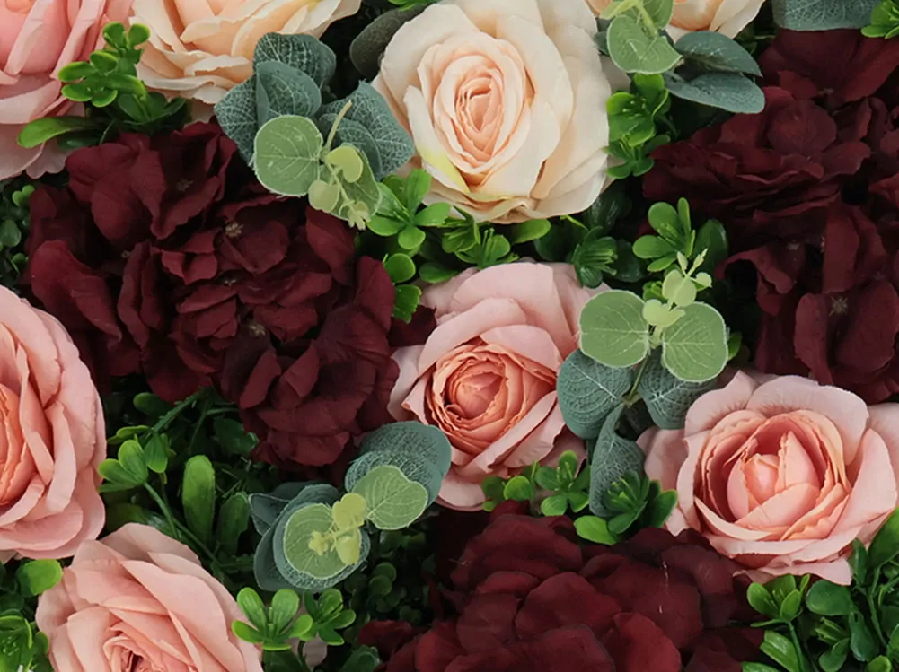 Wall flower - pink rose and dark red hydrangea, dílec 50 x 50 cm