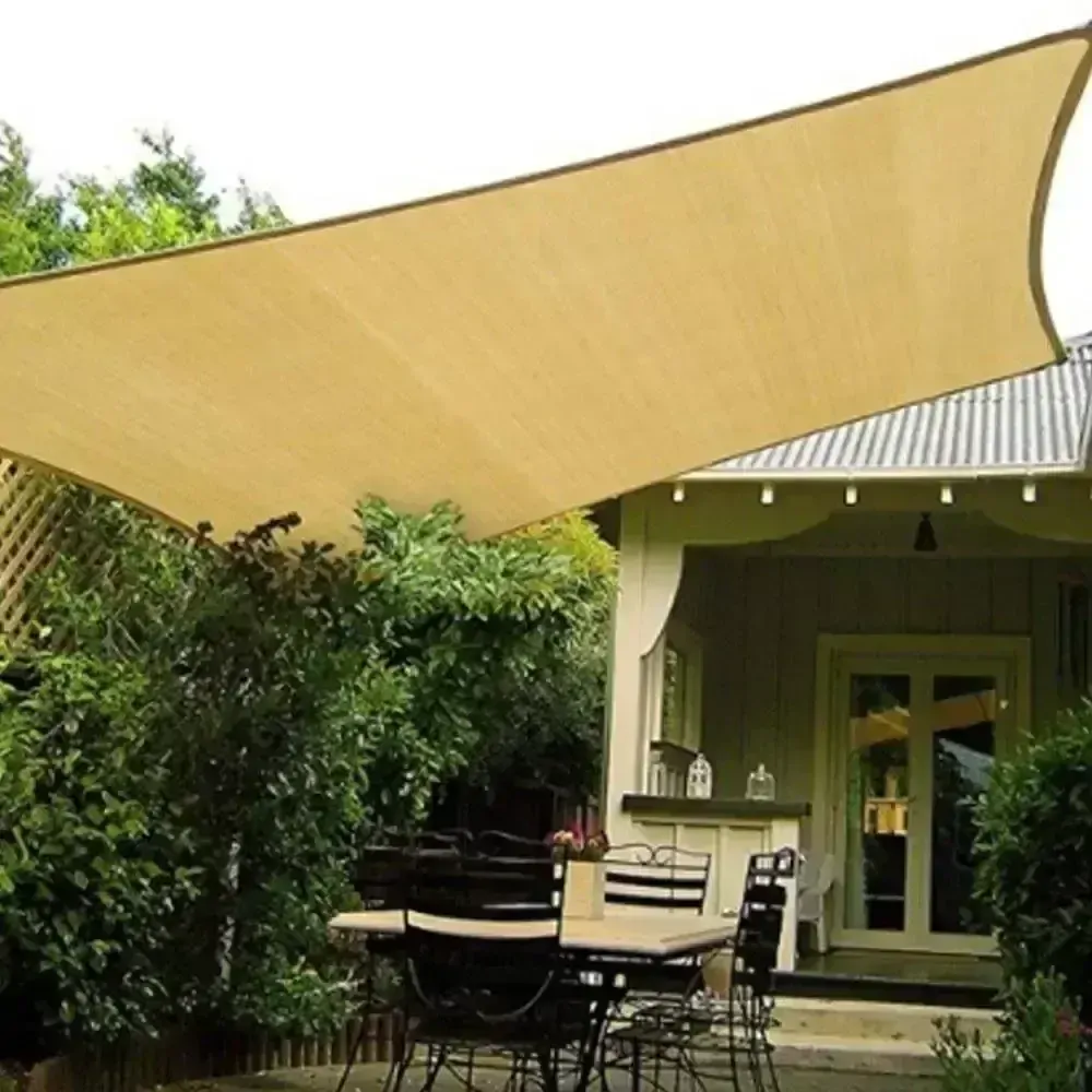 Stínící síť proti slunci, písková, 3,7 x 3,7 m