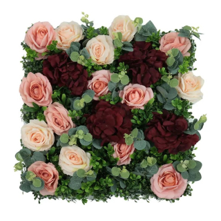 Wall flower - pink rose and dark red hydrangea, dílec 50 x 50 cm